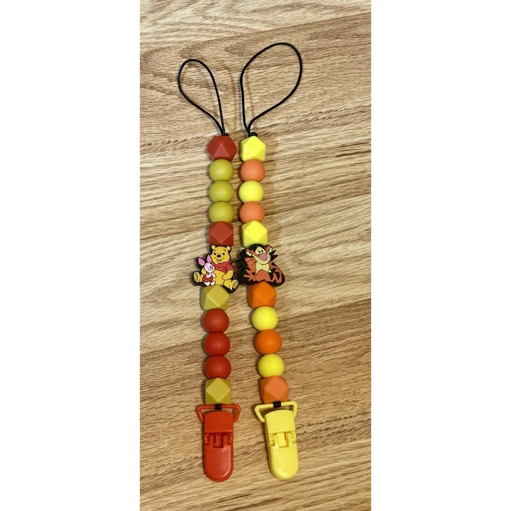 Set Of 2 Pacifier Clips, Disney Winnie The Pooh And Piglet; Tigger  Silicone
